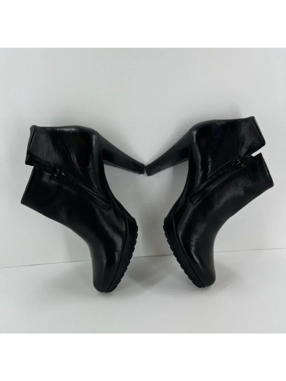 Paul Green 3204 Platform Ankle Boots Womens 8.5 Side Zip High Heel Leather Black